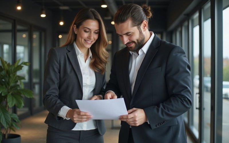 Business owner comparing loan options calculating total cost versus monthly payment amounts