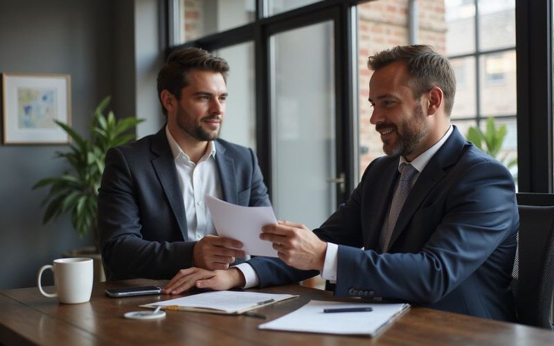 Frustrated business owner receiving bank loan rejection letter in Dallas office considering alternatives