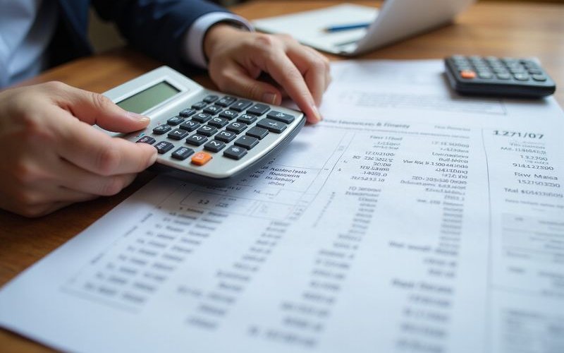 Calculator and tax forms on desk representing Section 179 tax deduction calculations for equipment financing