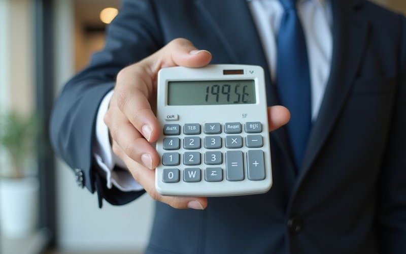 Calculator displaying business loan cost calculation with factor rate and total repayment figures