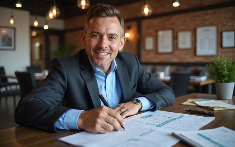 Dallas business owner planning seasonal financing strategy with calendar and financial documents spreadsheet