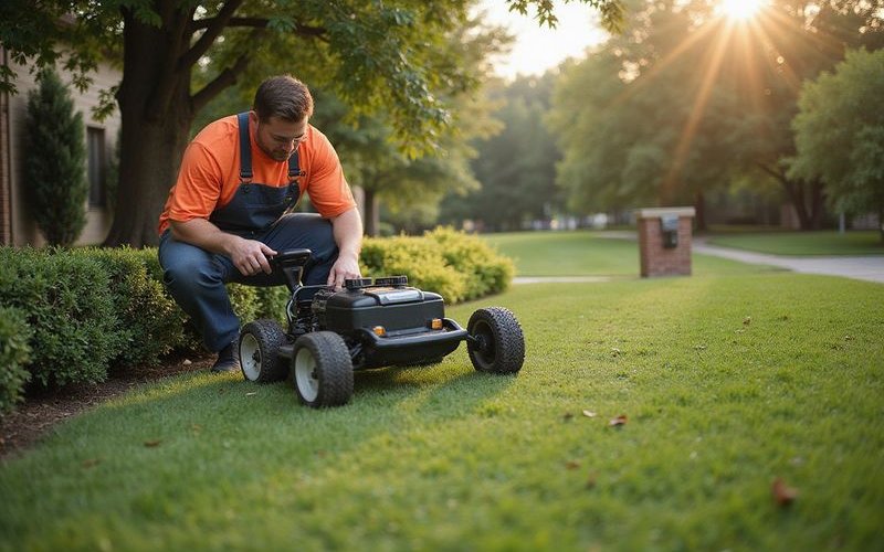 Dallas landscaper preparing equipment during off-season funded by working capital loan for seasonal business