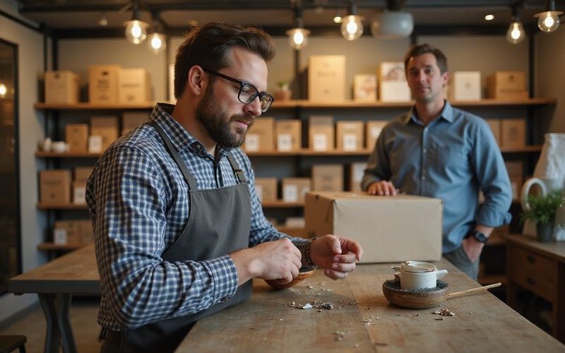 Retail store manager organizing seasonal inventory in Dallas shop using working capital loan funds