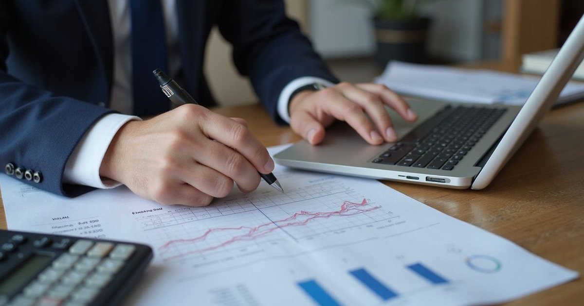 Business owner calculating factor rates and financing costs with calculator