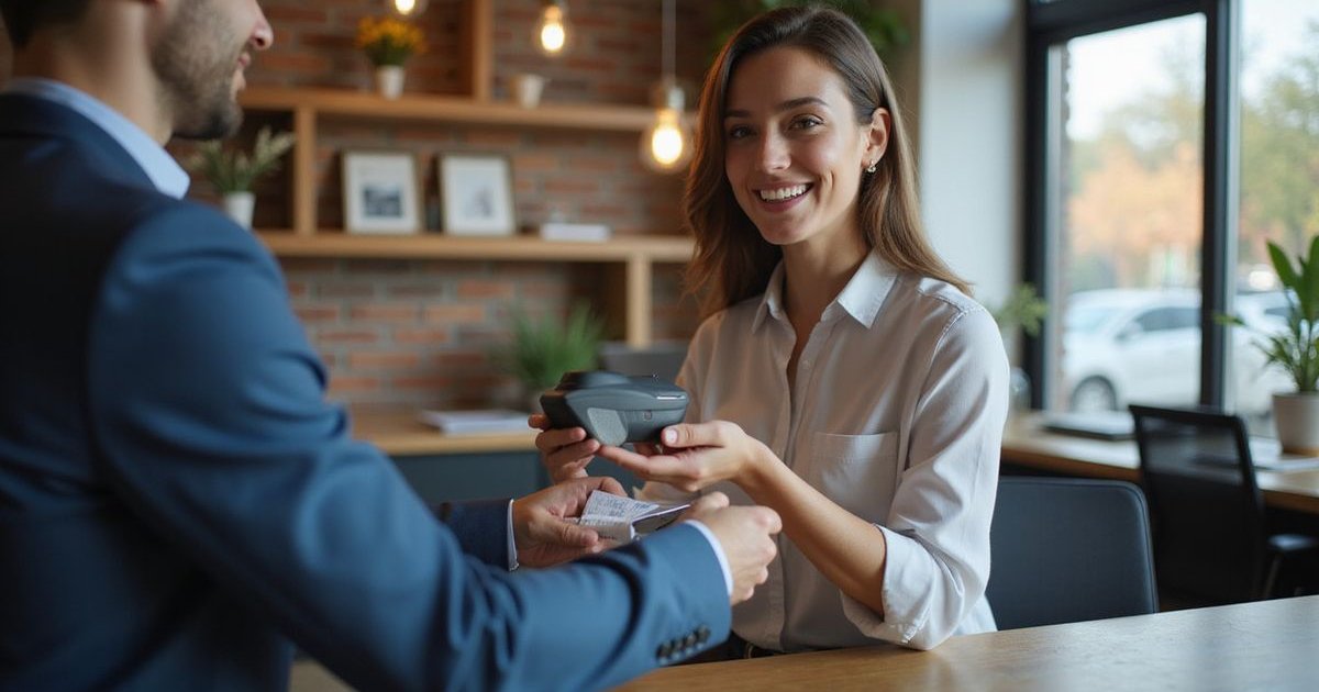 Dallas retail business owner processing credit card payment representing merchant cash advance